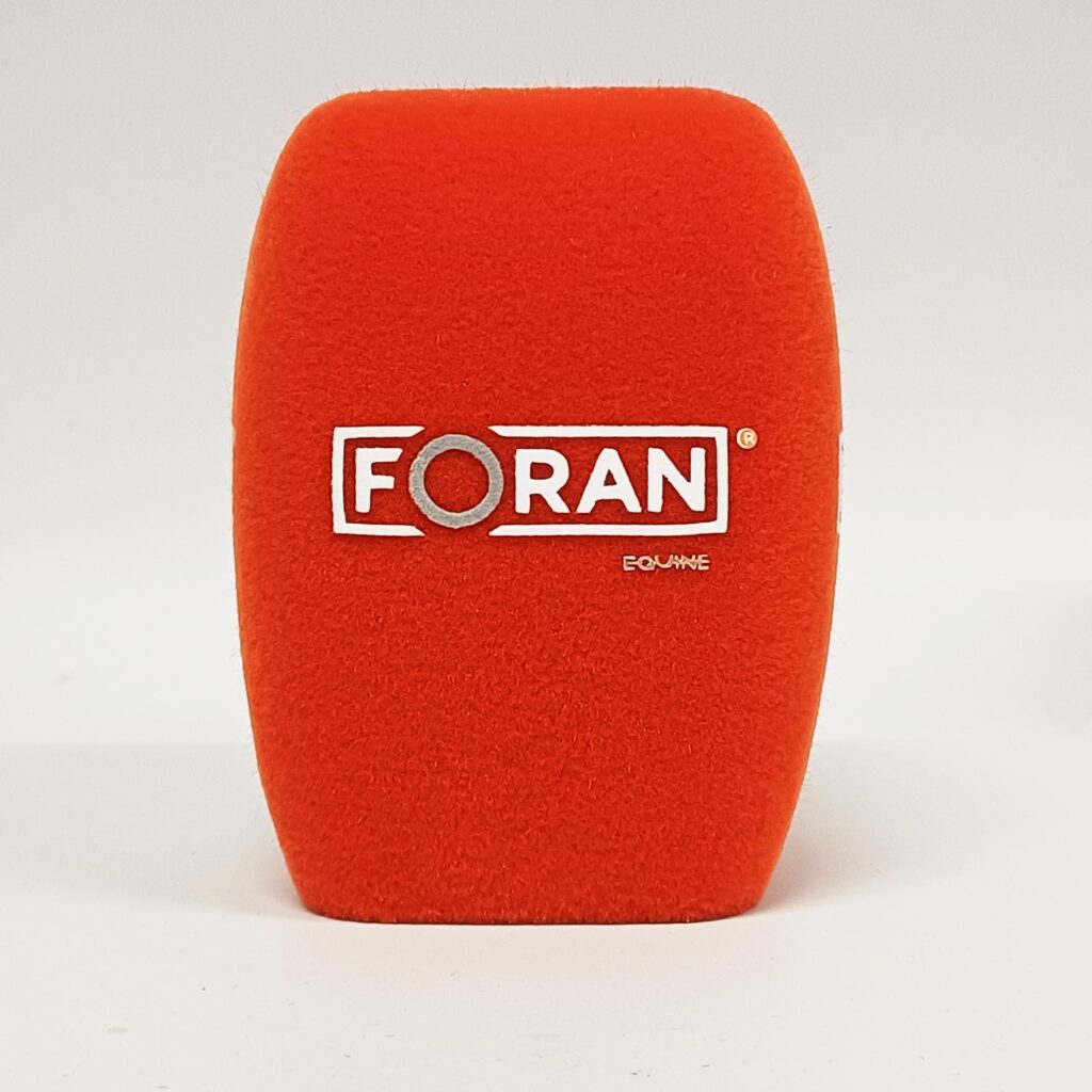 Photo of custom windscreen for Foran Equine, IE - printed microphone windshield by MicWindshields.com