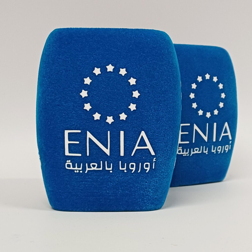 Photo of custom windscreen for ENIA News, SE - printed microphone windshield by MicWindshields.com