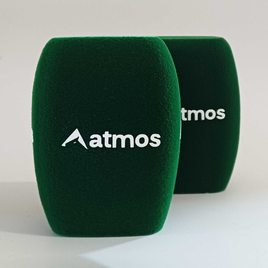 Photo of custom windscreen for Atmos, UK - printed microphone windshield by MicWindshields.com