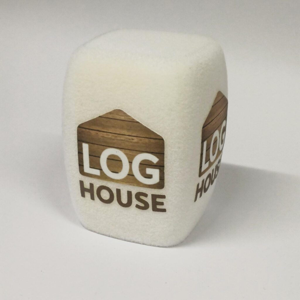 Photo of custom windscreen for LOG House, IE - printed microphone windshield by MicWindshields.com