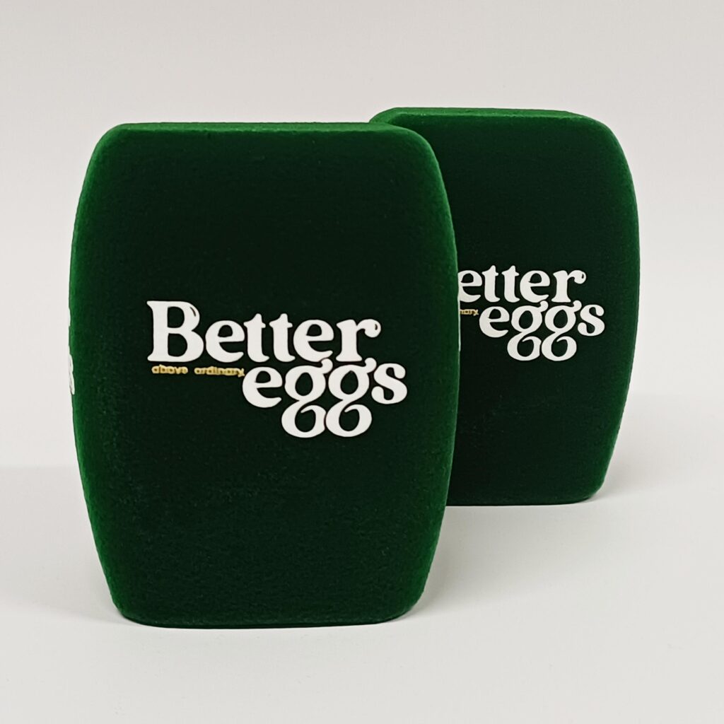 Photo of custom windscreen for Better Eggs, UK - printed microphone windshield by MicWindshields.com