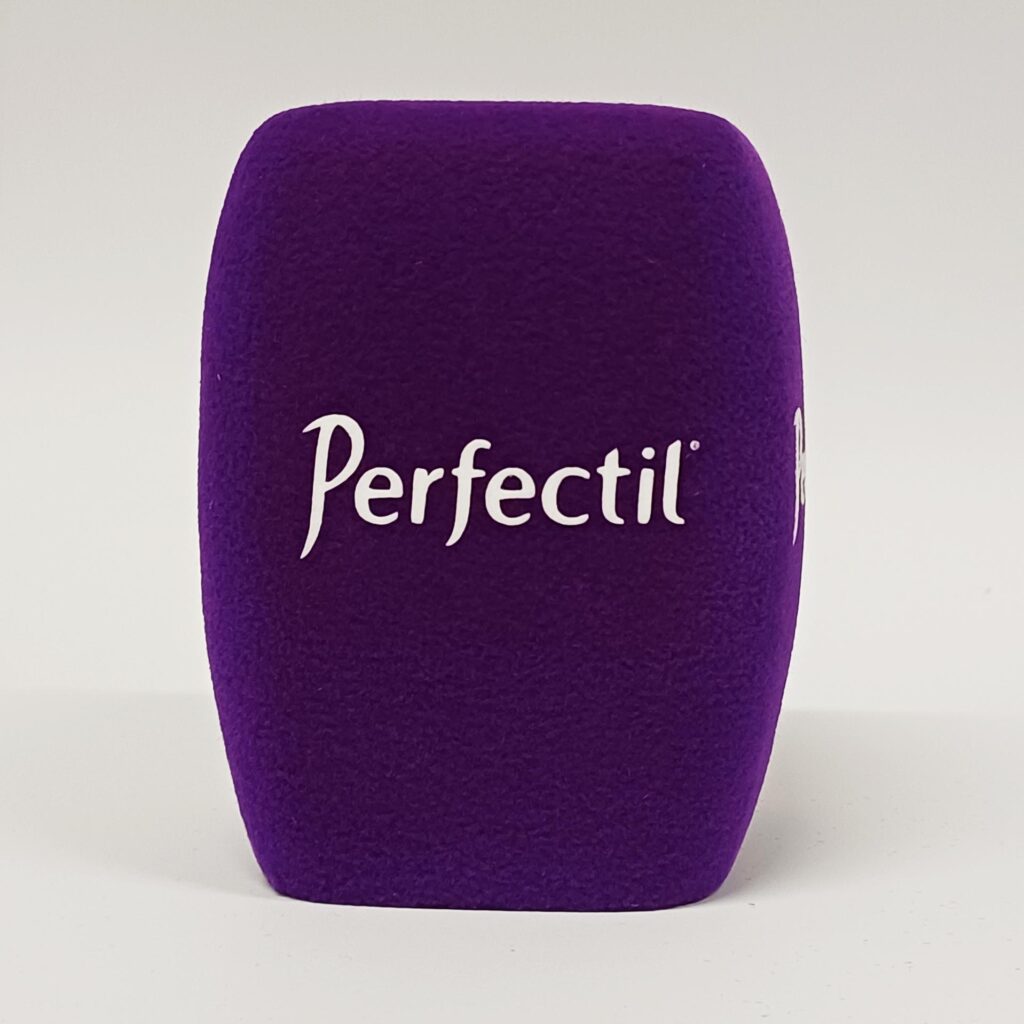 Photo of custom windscreen for Perfectil ®, UK - printed microphone windshield by MicWindshields.com