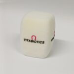 Photo of custom windscreen for Vitabiotics, UK - printed microphone windshield by MicWindshields.com