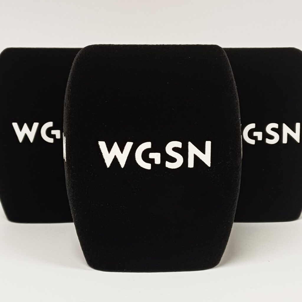 Photo of custom windscreen for WGSN, UK - printed microphone windshield by MicWindshields.com