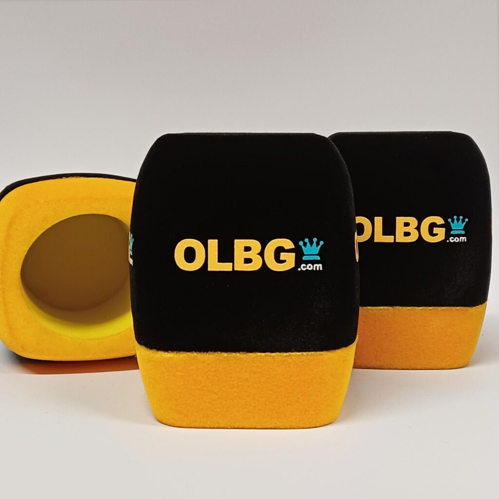Photo of custom windscreen for OLBG.com 55mm Radio windscreen, UK - printed microphone windshield by MicWindshields.com