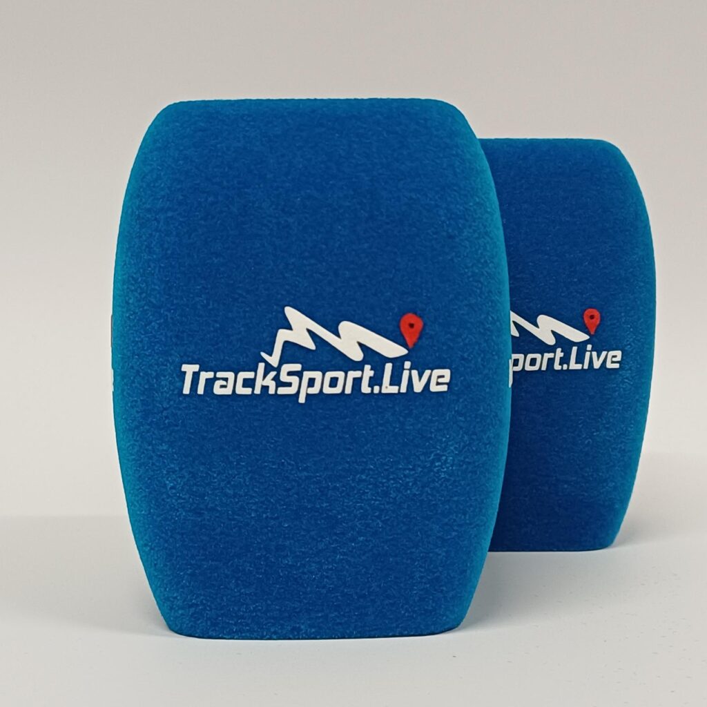 Photo of custom windscreen for TrackSport.live, BG - printed microphone windshield by MicWindshields.com