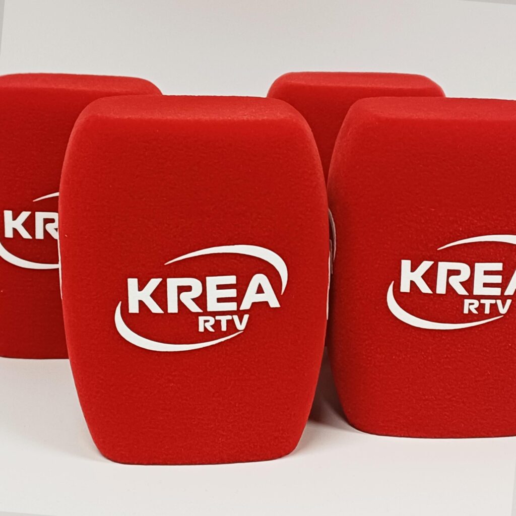 Photo of custom windscreen for RTV Krea Prievidza, SK - printed microphone windshield by MicWindshields.com