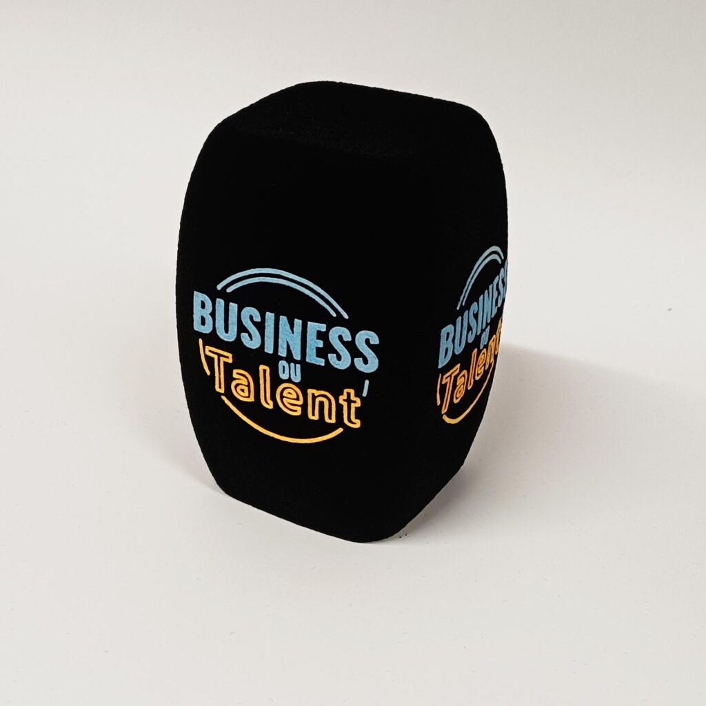 Photo of custom windscreen for Business ou Talent, FR - printed microphone windshield by MicWindshields.com