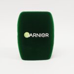 Photo of custom windscreen for Garnier, UK - printed microphone windshield by MicWindshields.com