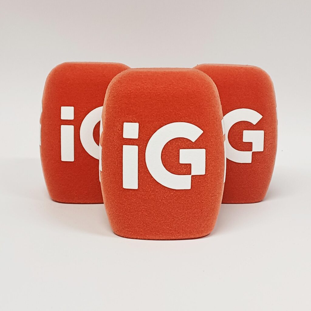 Photo of custom windscreen for IG (custom color), UK - printed microphone windshield by MicWindshields.com