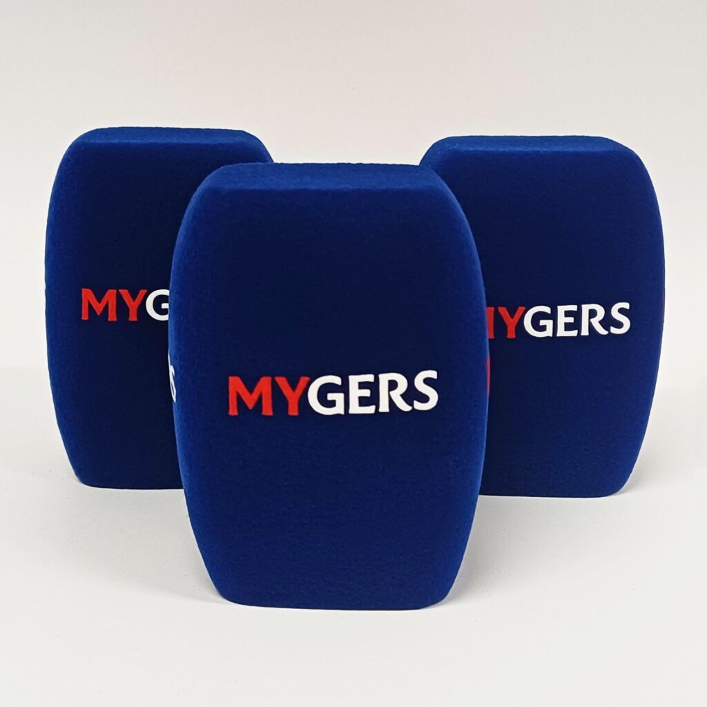 Photo of custom windscreen for MY GERS, UK - printed microphone windshield by MicWindshields.com