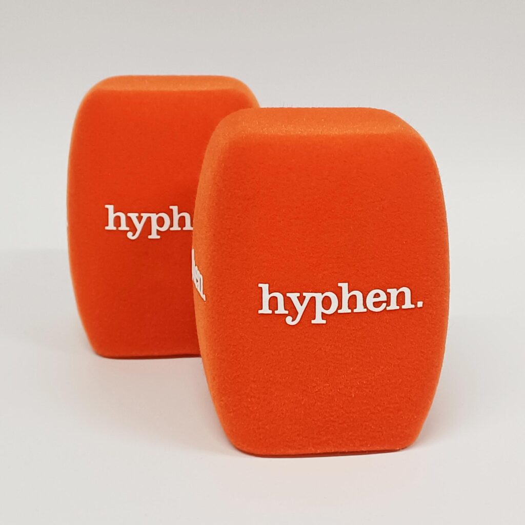 Photo of custom windscreen for hyphen., UK - printed microphone windshield by MicWindshields.com