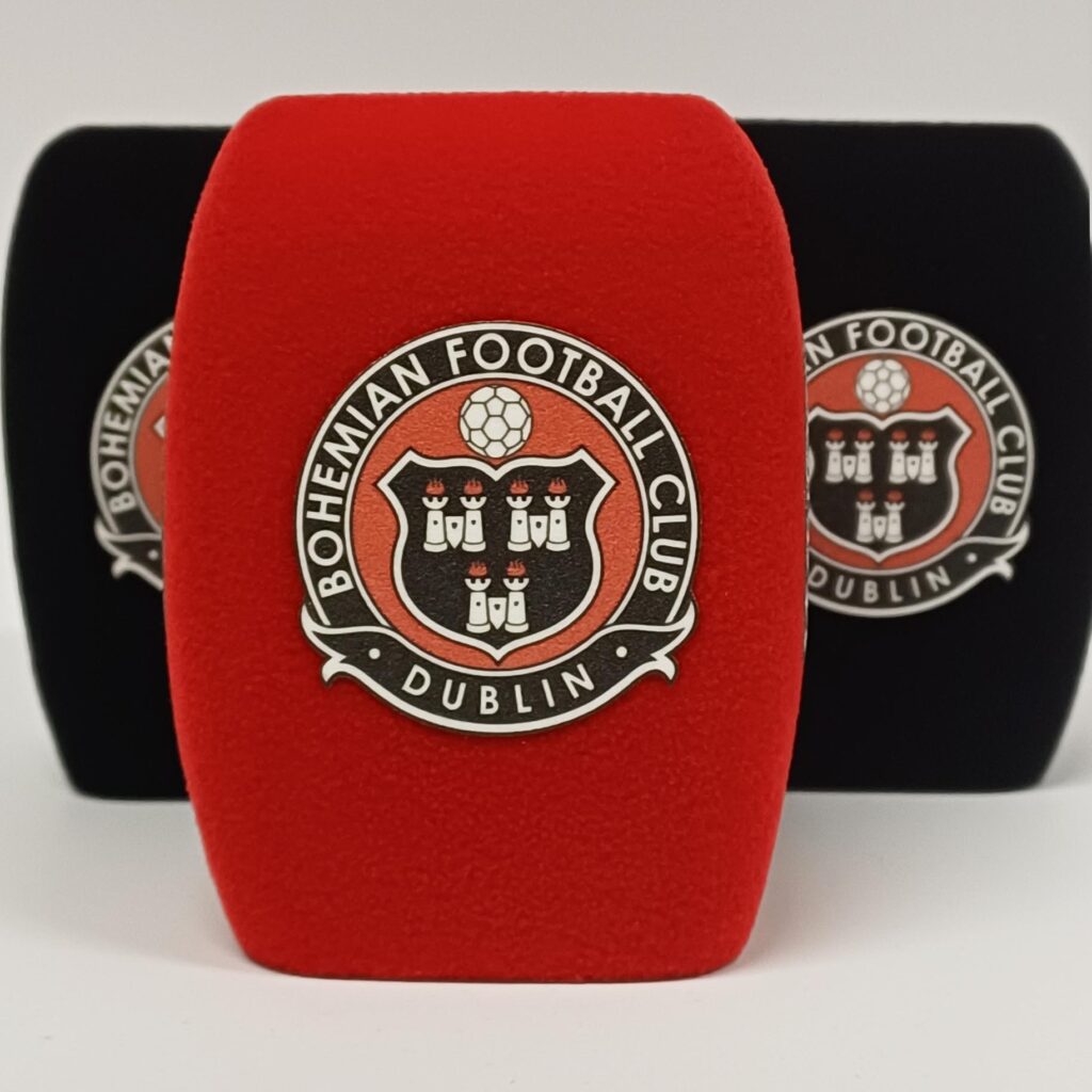 Photo of custom windscreen for Bohemian Football Club, IE - printed microphone windshield by MicWindshields.com