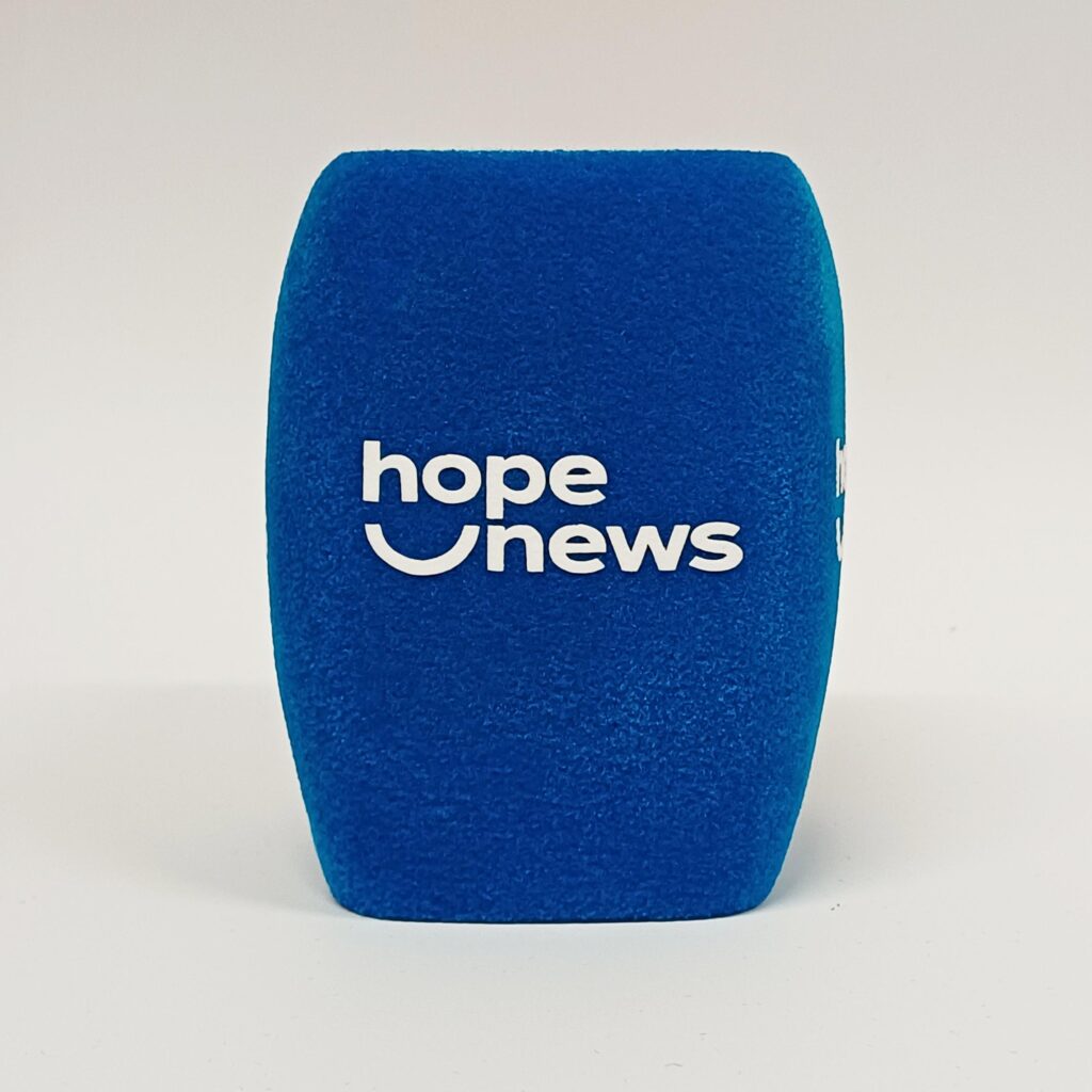 Photo of custom windscreen for Hope News, FR - printed microphone windshield by MicWindshields.com