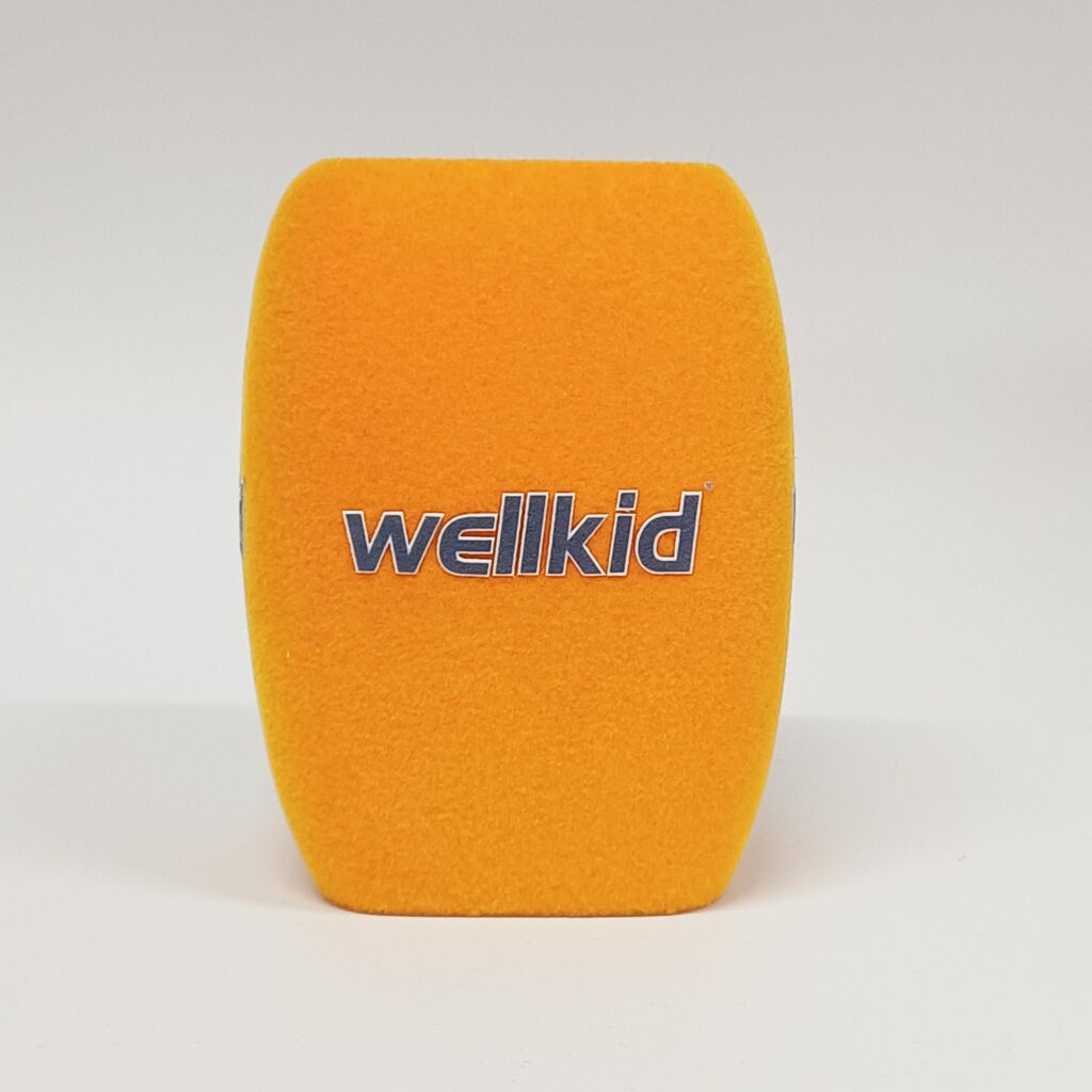 Photo of custom windscreen for Wellkid®, UK - printed microphone windshield by MicWindshields.com
