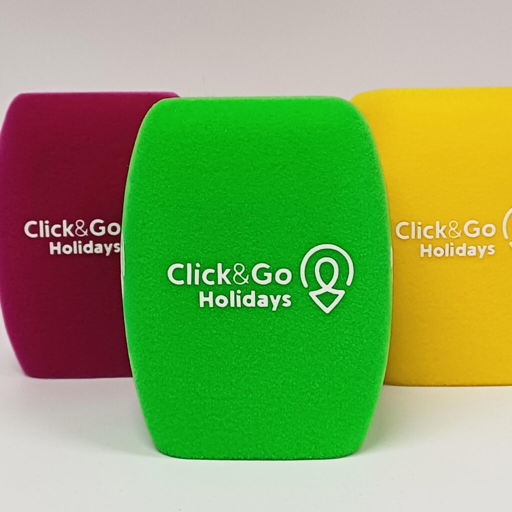 Photo of custom windscreen for Click&Go Holidays, IE - printed microphone windshield by MicWindshields.com