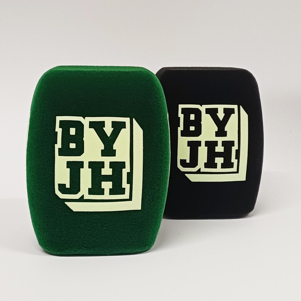 Photo of custom windscreen for BYJH, UK - printed microphone windshield by MicWindshields.com