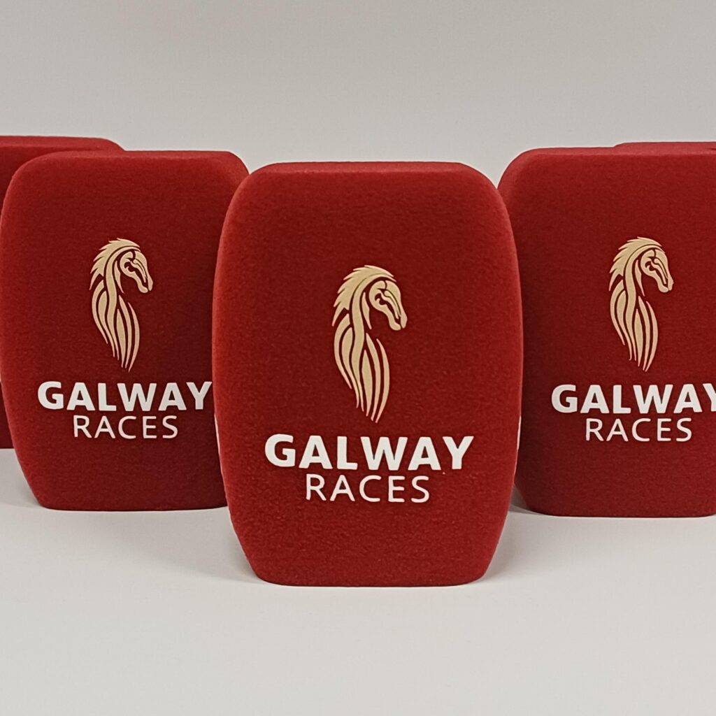 Photo of custom windscreen for Galway Races (custom color), IE - printed microphone windshield by MicWindshields.com