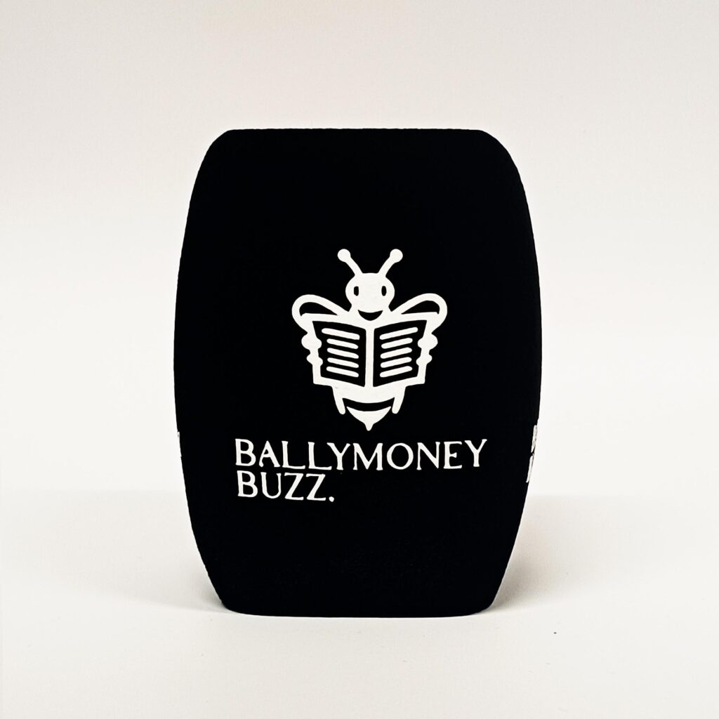 Photo of custom windscreen for Ballymoney.buzz, UK - printed microphone windshield by MicWindshields.com