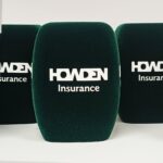 Photo of custom windscreen for Howden Insurance (custom color), UK - printed microphone windshield by MicWindshields.com