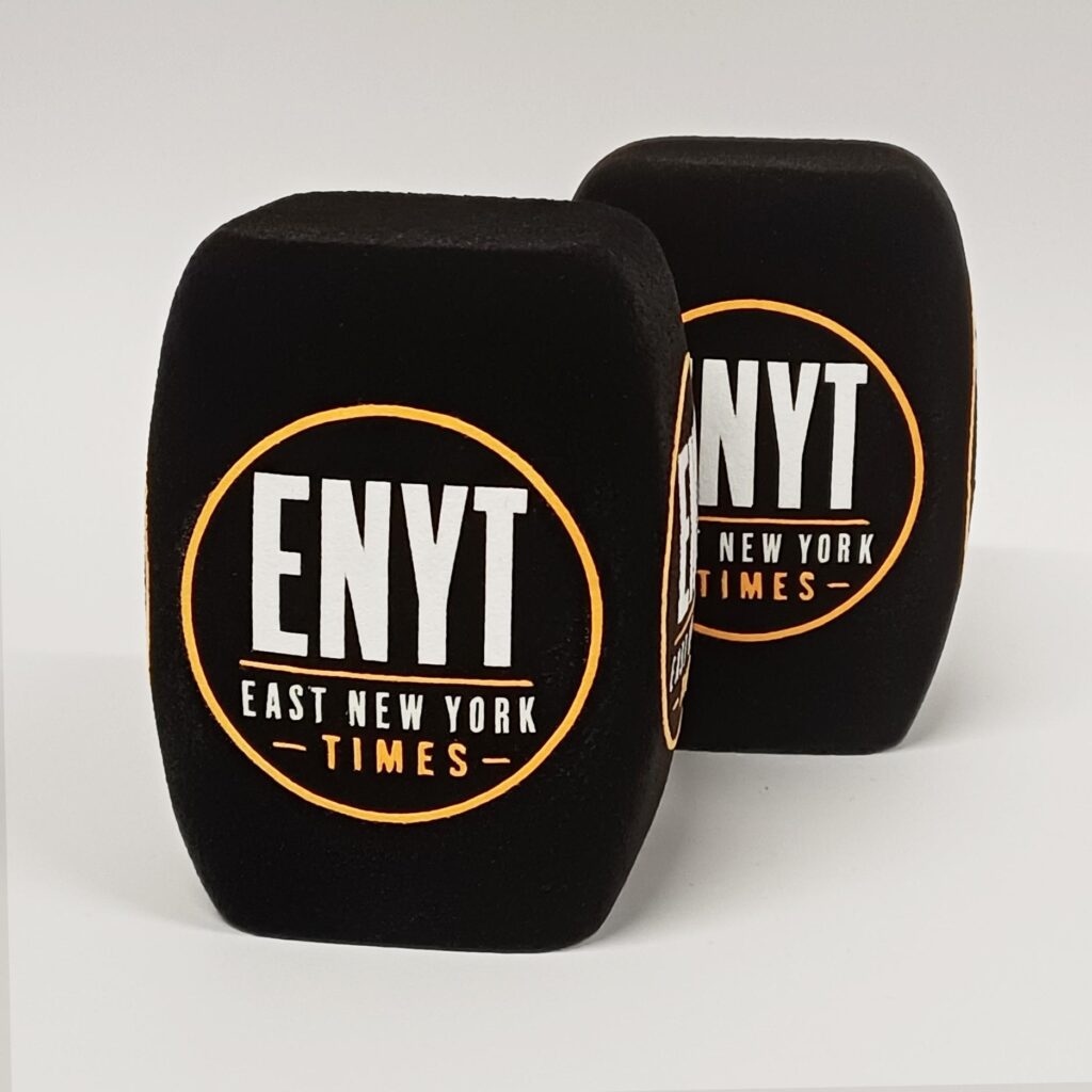 Photo of custom windscreen for ENYT - East New York Times, US - printed microphone windshield by MicWindshields.com