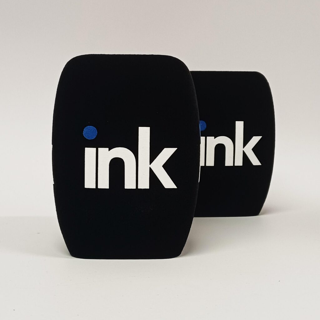 Photo of custom windscreen for INK, CY - printed microphone windshield by MicWindshields.com