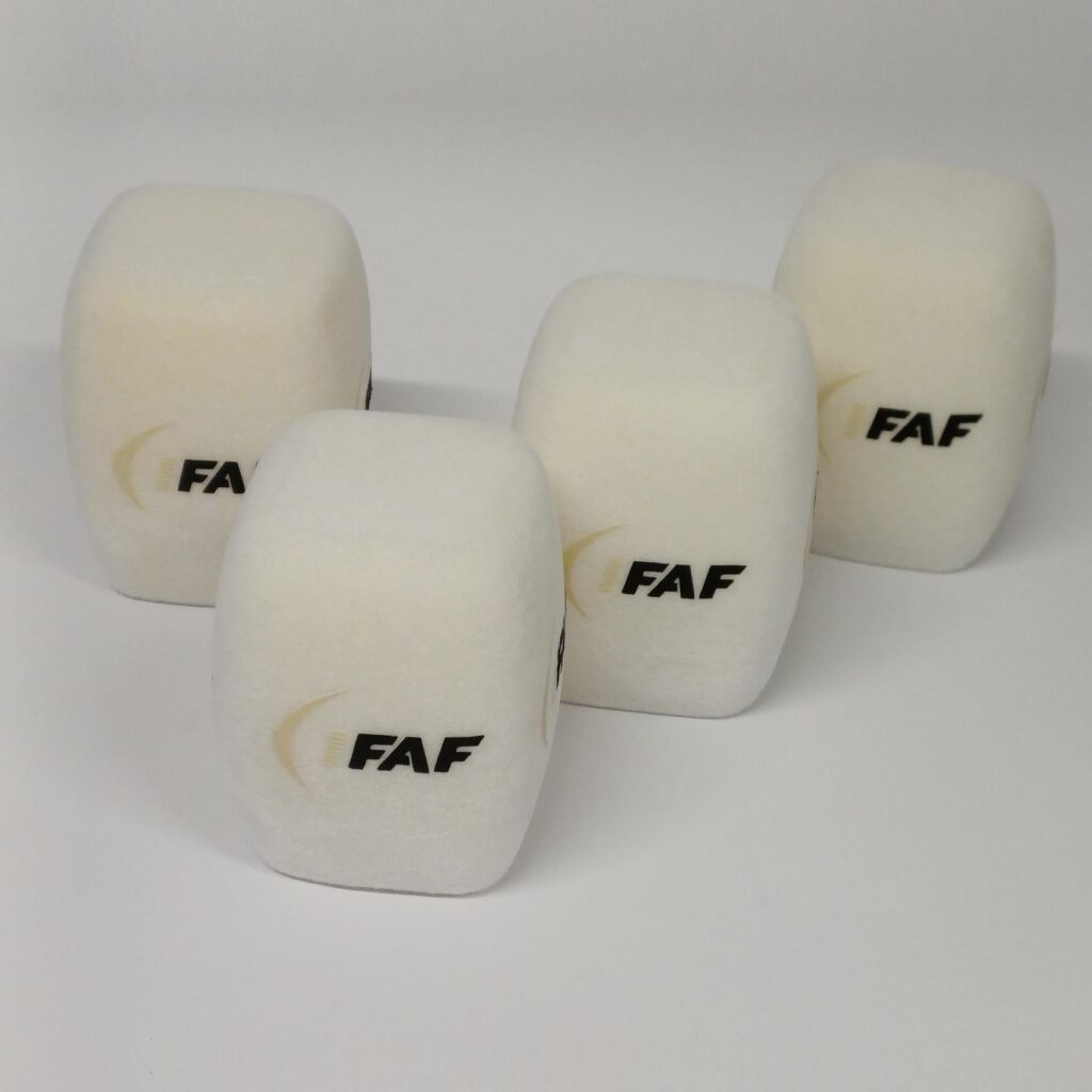 Photo of custom windscreen for IFAF, DE - printed microphone windshield by MicWindshields.com