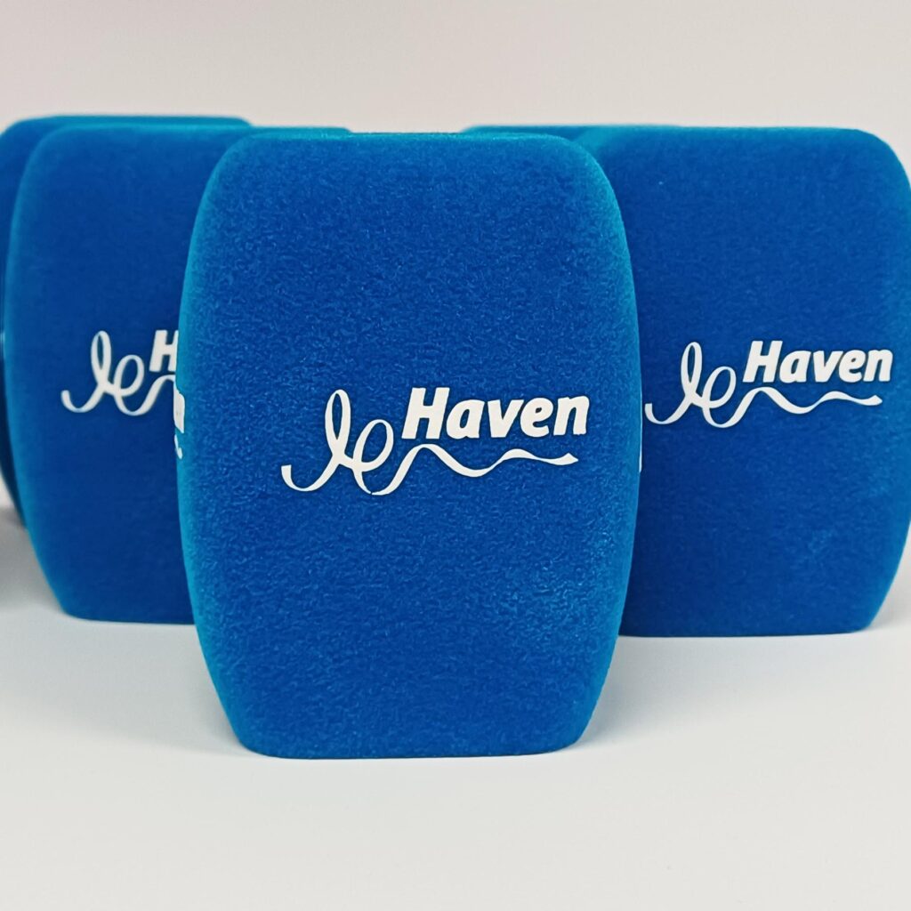 Photo of custom windscreen for Haven, UK - printed microphone windshield by MicWindshields.com