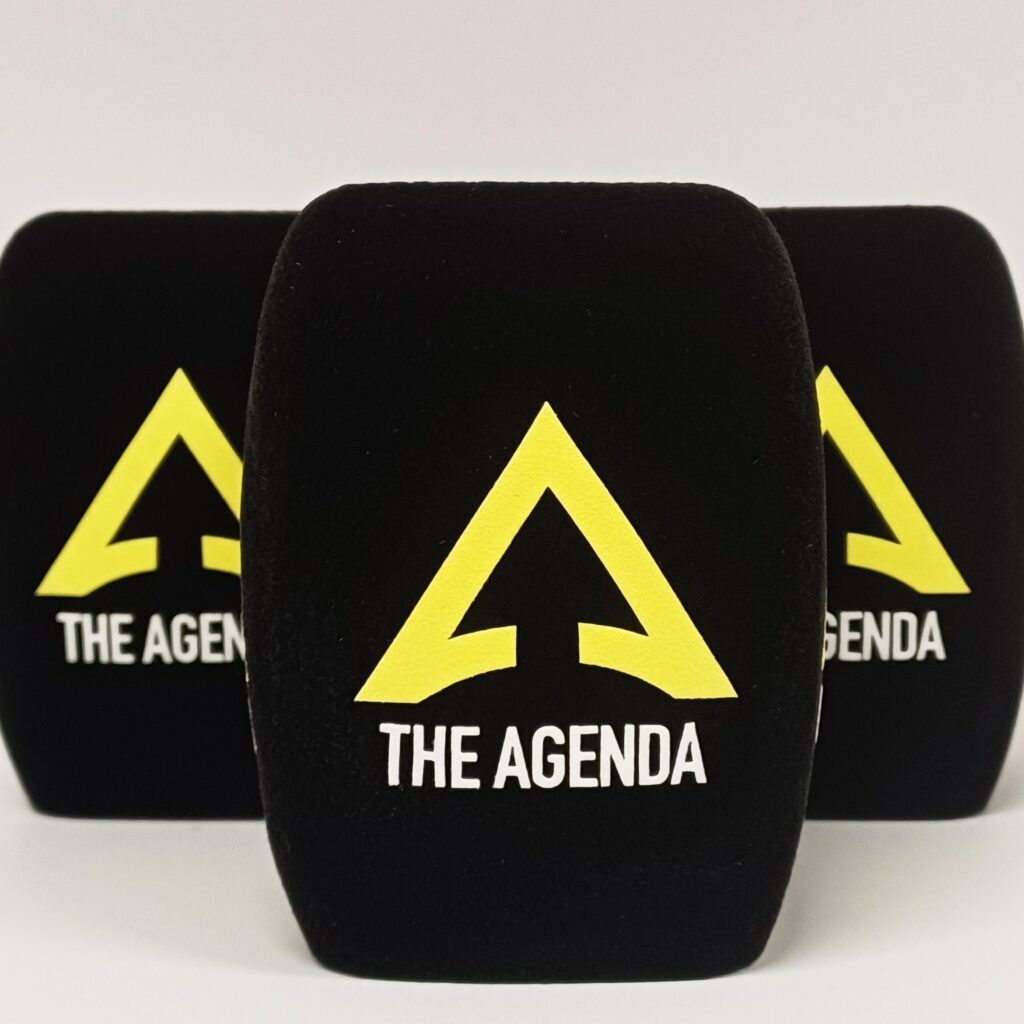 Photo of custom windscreen for The Agenda, AE - printed microphone windshield by MicWindshields.com