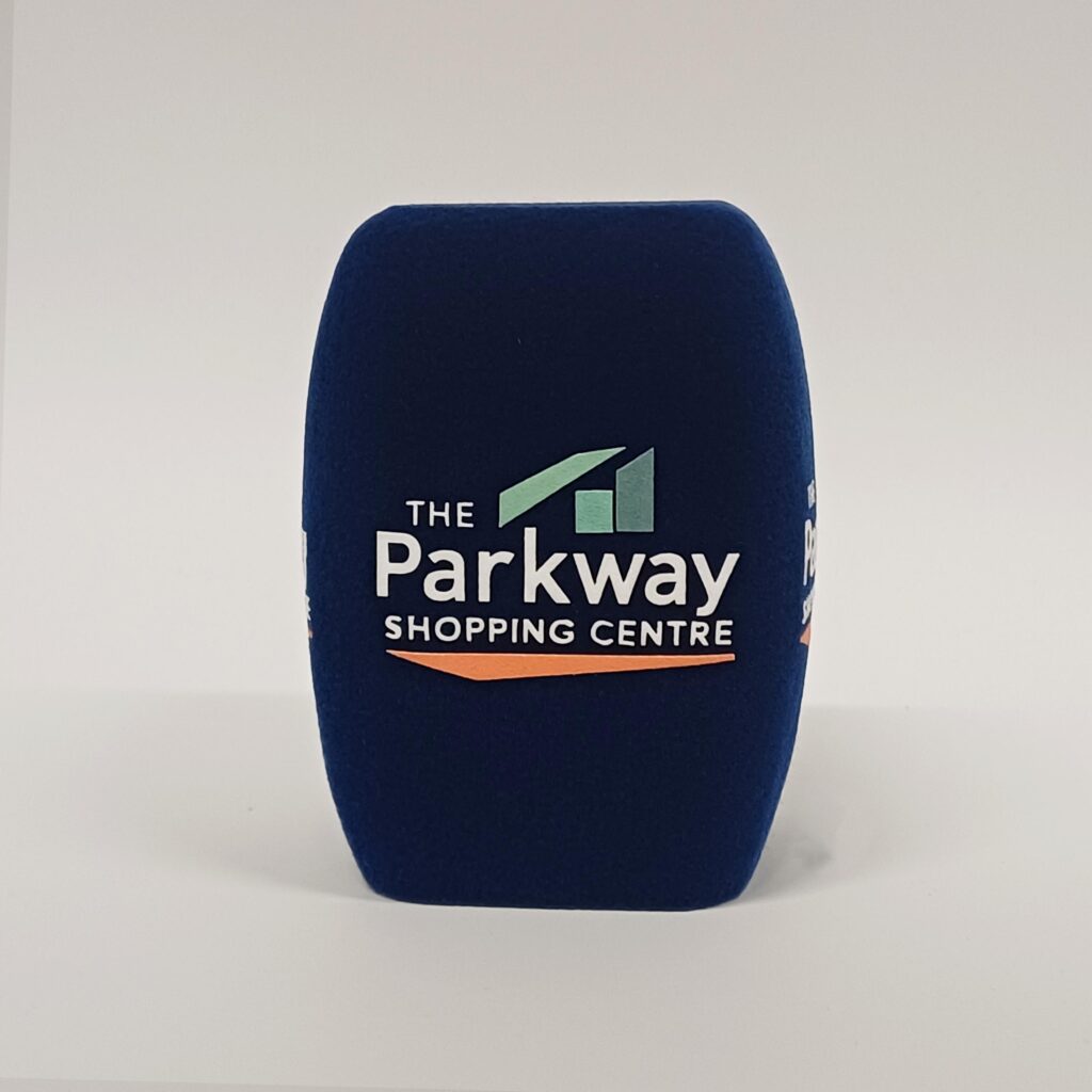 Photo of custom windscreen for The Parkway Shopping Centre, IE - printed microphone windshield by MicWindshields.com