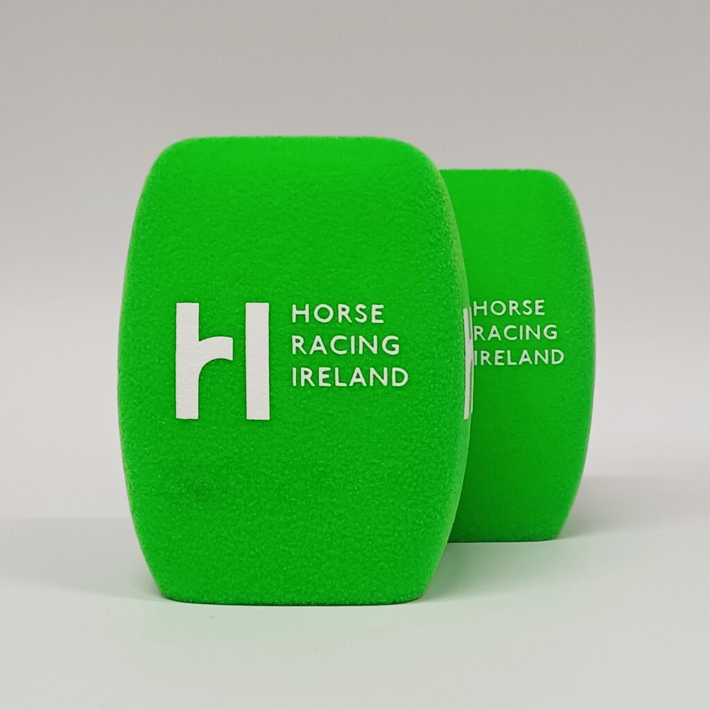 Photo of custom windscreen for Horse Racing Ireland, IE - printed microphone windshield by MicWindshields.com