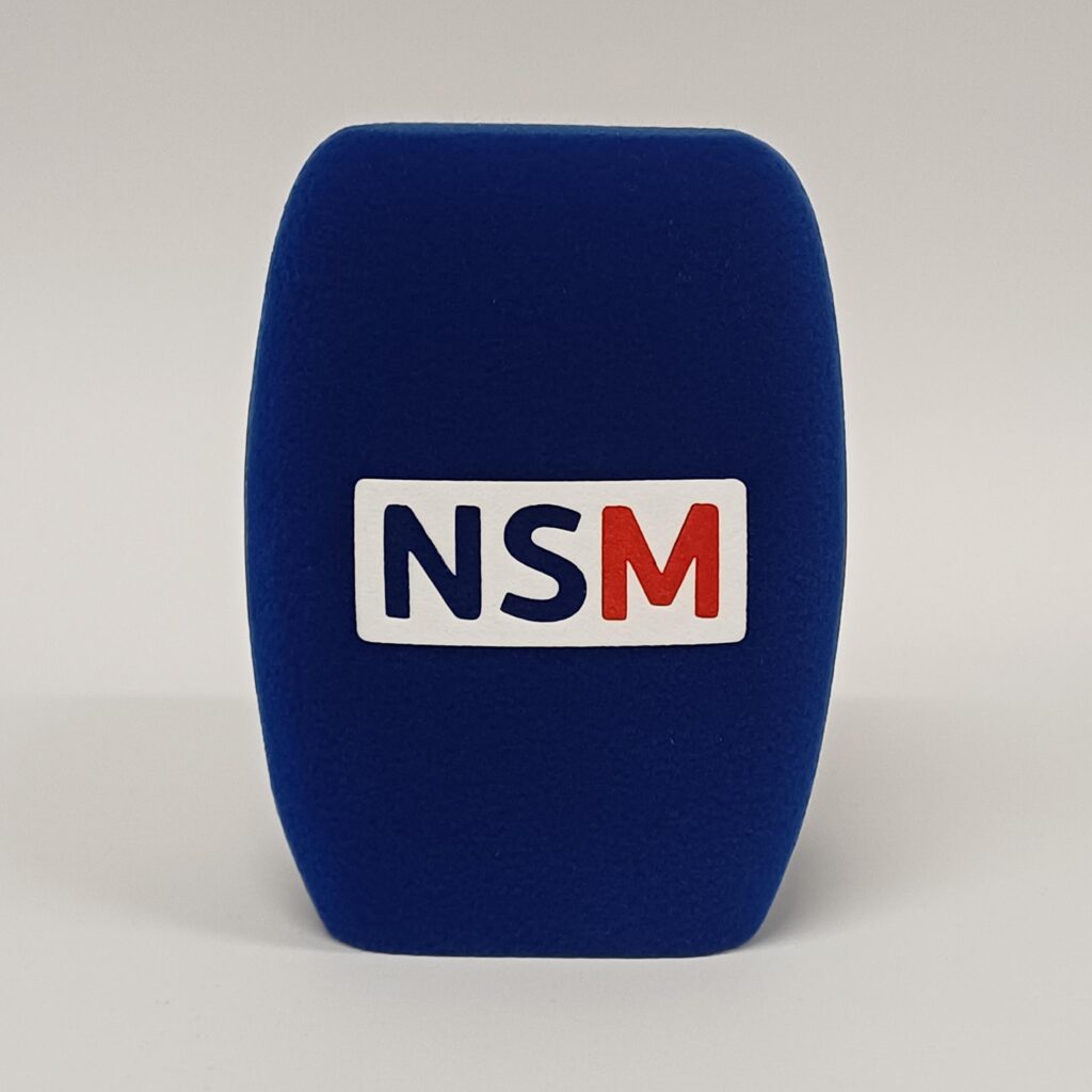 Photo of custom windscreen for NSM, UK - printed microphone windshield by MicWindshields.com