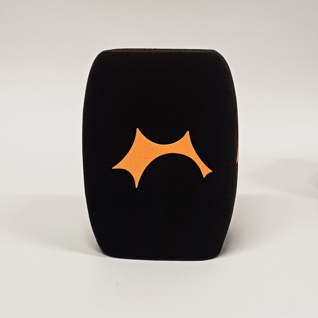 Photo of custom windscreen for Roskilde Festival, DK - printed microphone windshield by MicWindshields.com