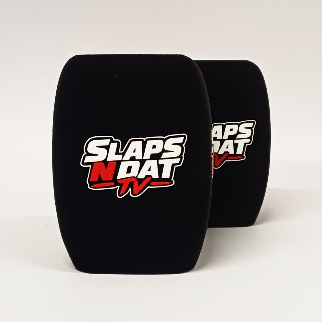 Photo of custom windscreen for Slaps N Dat Tv, AU - printed microphone windshield by MicWindshields.com