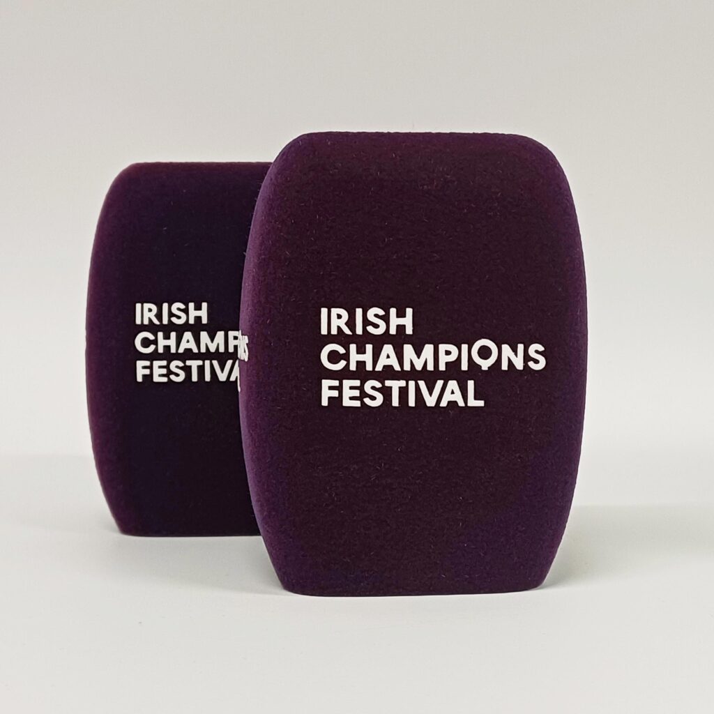Photo of custom windscreen for Irish Champions Festival, IE - printed microphone windshield by MicWindshields.com