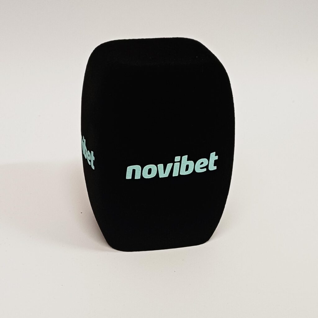 Photo of custom windscreen for Novibet, IE - printed microphone windshield by MicWindshields.com