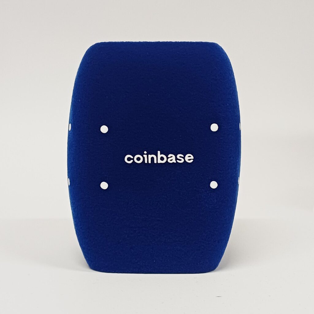 Photo of custom windscreen for Coinbase, UK - printed microphone windshield by MicWindshields.com