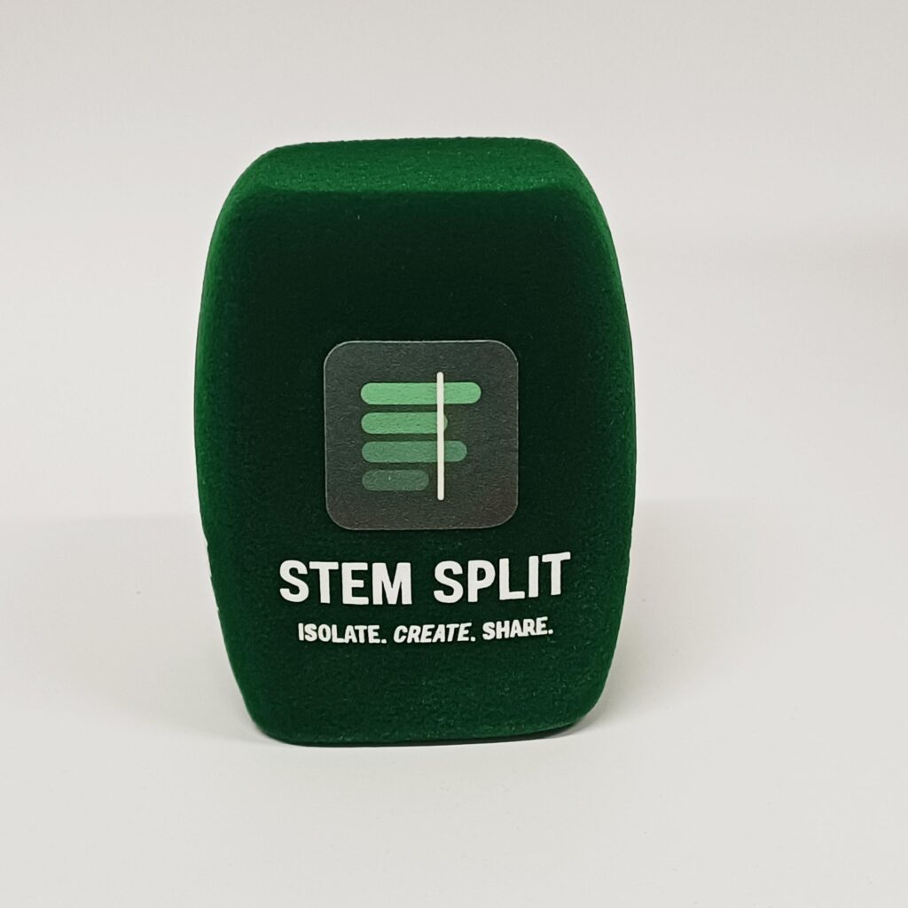 Photo of custom windscreen for Stem Split, UK - printed microphone windshield by MicWindshields.com